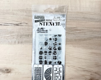 Tim Holtz Layering Mini Stencil Collection, Set 59, pkg of 3 to layer with inks, paints, stamps, for mixed media, altered art