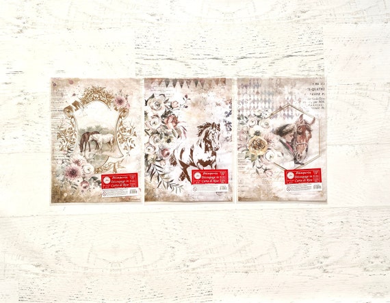 Stamperia Romantic Horses Rice Paper, decoupage, A4, 3 sheets/pkg, 3 designs, scrapbook, card making, paper crafting, horses, flowers, roses