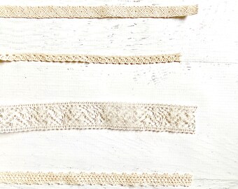 May Arts 3/8-1 1/2" Crochet Ribbon in ivory/natural, sold by the yard, scrapbooking, card making, sewing, embellishment, wreaths, fabric art