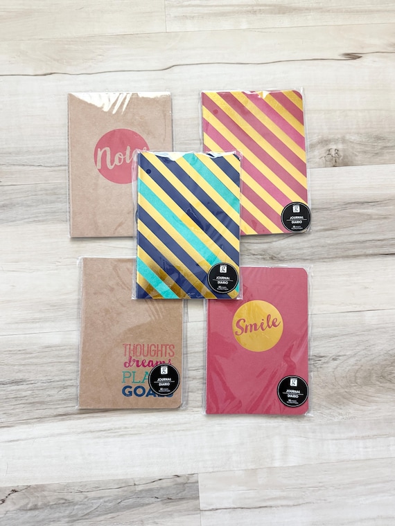 Studio G Planner Journals in pink/gold, blue/gold or Kraft/red/blue lined pages, 4 7/8 X 7 inches in size, perfect for planner or midori