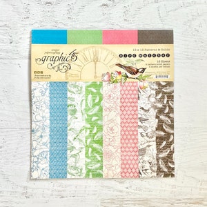 Graphic 45 Bird Watcher Patterns and Solids Pad-includes 2 ea -8 dbl-sided 12X12 paper, scrapbooking, paper crafting, card making, journal