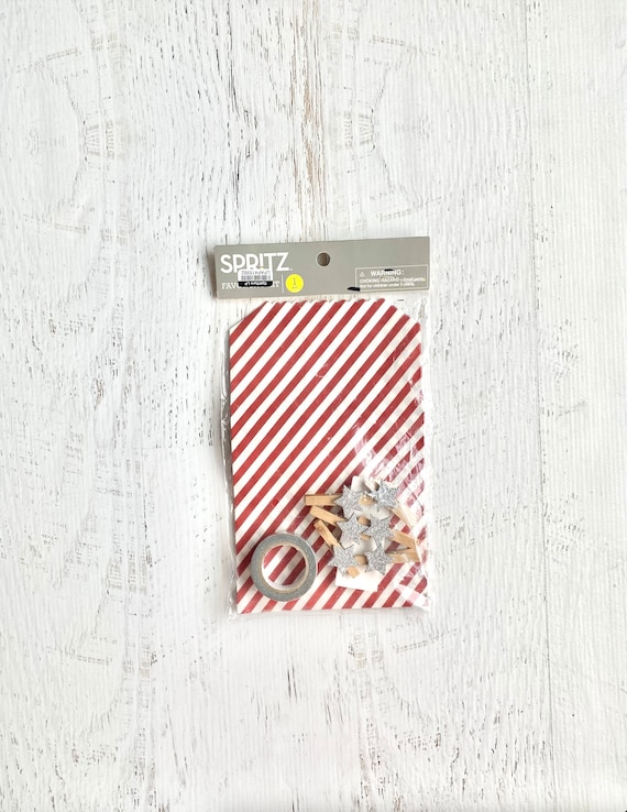 Spritz small favor/Gift Bags, pkg of 6 Treat Bags and 6 Wooden Clips with Washi Tape, scrapbooking, card making, mini albums, party favors