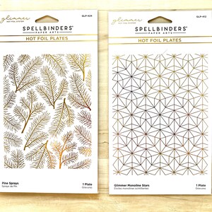 Spellbinders Piniensprays oder Glimmer Monoline Stars Hot Foil Platten, Kartenherstellung, Papierherstellung, Art Journaling, Urlaub Hintergrund