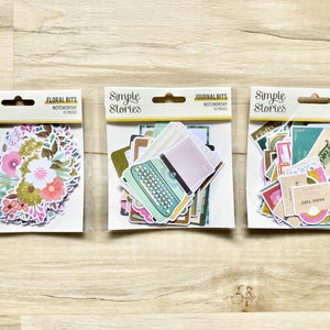 Bits florales notables de Historias simples (32 piezas) o Bits de suministros (39 piezas) o Bits de diario (43 piezas), fabricación de tarjetas, elaboración de papel, diario de arte