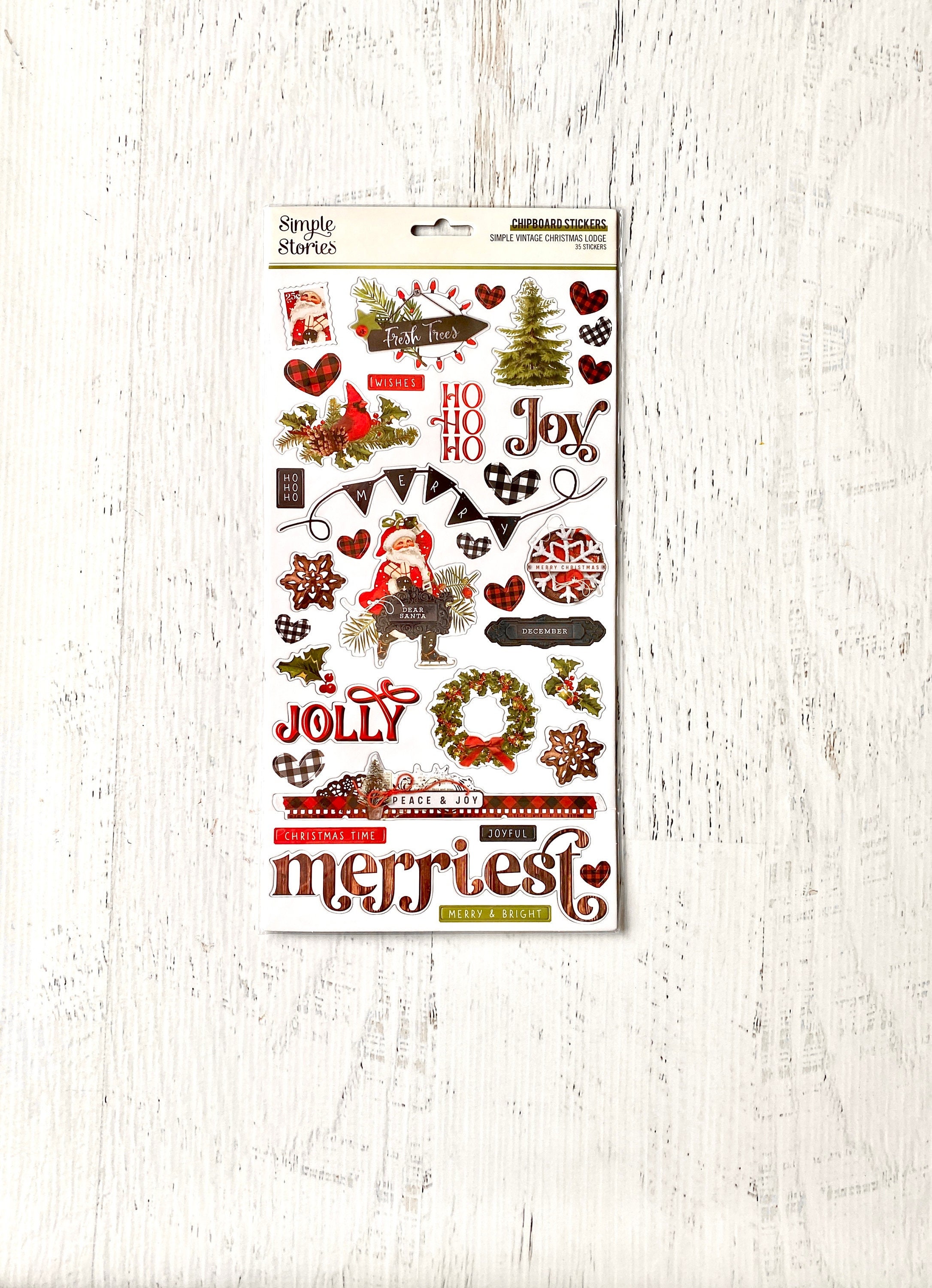 Simple Vintage Christmas Lodge Chipboard Stickers 6X12