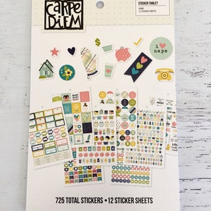 Carpe Diem Home Sticker Tablet (725 piezas) de Simple Stories, planificadores A5/mini, calendario, horario, 12 hojas de pegatinas, elaboración de papel, diario
