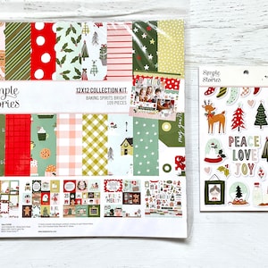 Kit de colección Bright de Simple Stories Baking Spirits (109 piezas) o libro de pegatinas, álbumes de recortes, fabricación de tarjetas, planificadores, manualidades con papel, Navidad