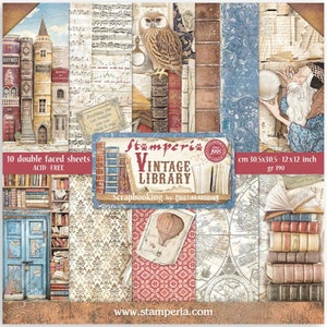 Stamperia Vintage Library Paper Collection or Maxi Backgrounds Selection, 12X12, 10 dbl-sided sheets/pkg, scrapbooking, cards, paper crafts Paper Collection