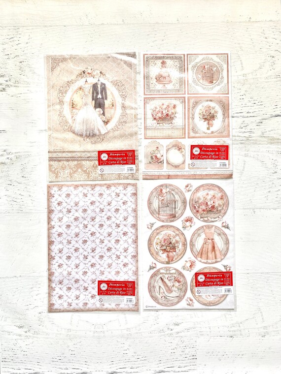 Stamperia You and Me Rice Papers, decoupage, A4, 4 sheets/pkg, scrapbook, card making, paper crafting, mixed media, Pink Wedding, journaling