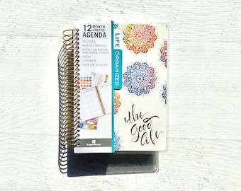 Paper House Productions Mandala, 12 Month Undated Mini spiral Planner, inc. monthly spread, horizontal weekly, 2 pockets, notes, reminders