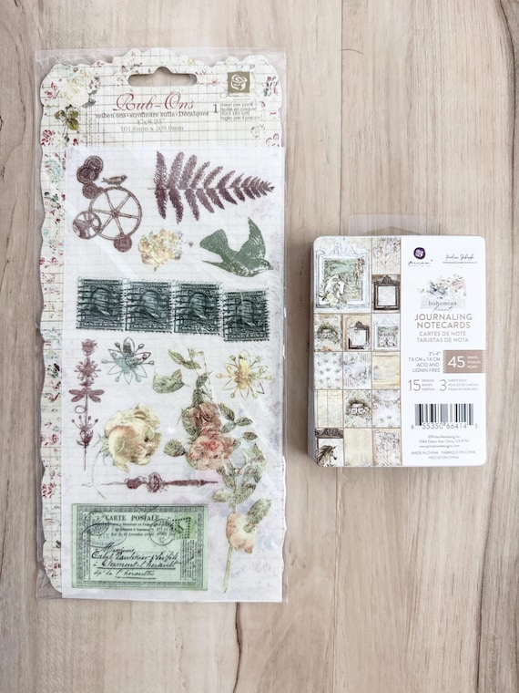 Prima Bohemian Heart Journaling Cards or Botanical Rub-ons, card making, paper crafting