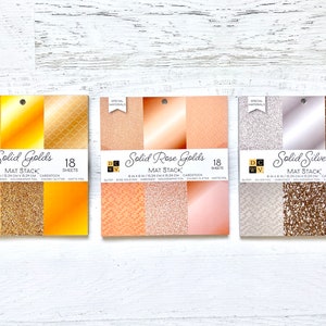 DCWV Card Stock Mat Stack, goud, roségoud of zilver 6 x 6", 18 vel, folie glitter holografisch reliëf kaarten maken, papier ambacht, plakboek