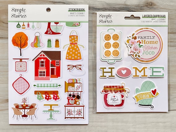 Simple Stories What's Cookin'? Sticker Book or Layered Chipboard Stickers, Christmas/holiday paper crafting, card making, art journaling