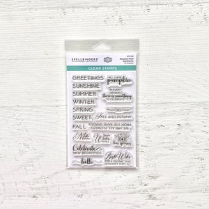 Spellbinders Stempelset, Seizoensmotief Sentiment, 19 postzegels, Herfstvakantie, plakboeken, kaarten maken, papier knutselen, planner, kunstjournaling