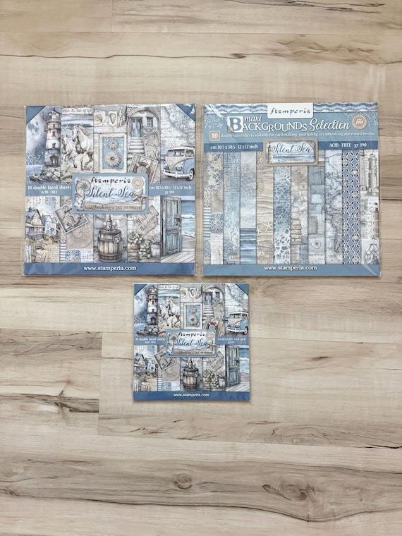 Stamperia Silent Sea 12x12 Paper Collection or Maxi Backgrounds, or 8x8" Collection, 10 dbl-sided shts/pkg, scrapbook, cards, paper crafting