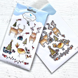 Elizabeth Craft Reindeer & Birds and Birthday Party Stempel/Die Sets, 2 sanft gebrauchte Sets, Kartenherstellung, Scrapbooking, Papierbasteln, Weihnachten