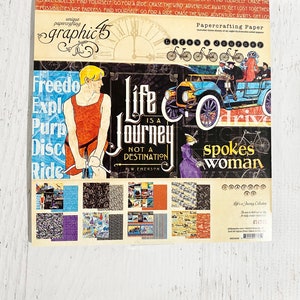 Graphic 45 Life&#39;s A Journey Collection-8X8 paper pad, 3 sheets each of 8 designs, double-sided for scrapbooking, paper crafting, card making
