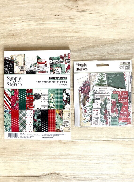 Simple Stories Simple Vintage Tis the Season 6X8" Paper Pad or Ephemera, Christmas/holiday/winter paper crafting, card making, scrapbooking