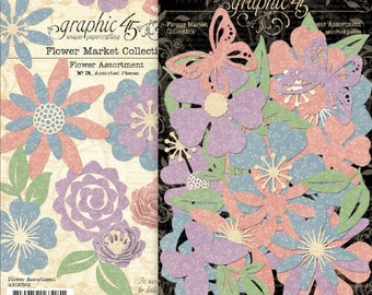 Graphic 45 Flower Market Ephemera or Flower Assortment or Journaling Cards, embellishment, mini album, card making, paper crafts, scrapbook
