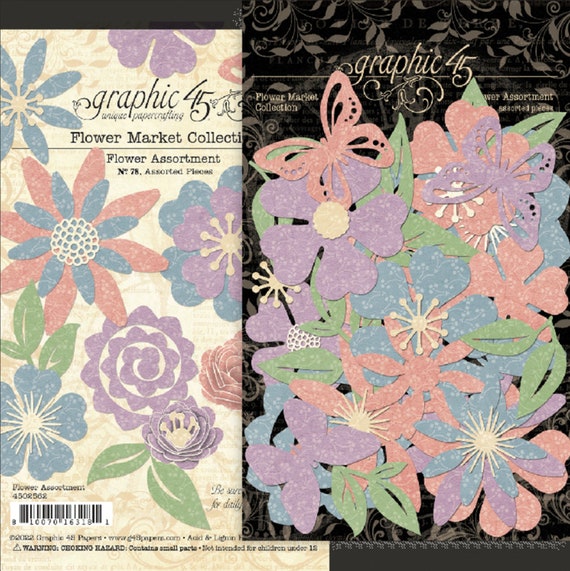 Graphic 45 Flower Market Ephemera or Flower Assortment or Journaling Cards, embellishment, mini album, card making, paper crafts, scrapbook