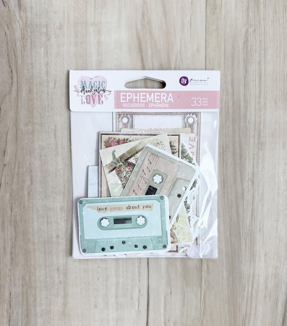 Prima Magic Love Ephemera, 33 pcs, pink blue & white, journaling, cards, paper crafting
