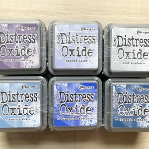 Tim Holtz Distress Oxide-inktkussens, 3 x 3 inch, Ranger, Dusty Concord, Shaded Lila, Lost Shadow, Stormy Sky, Blueprint Sketch of Chipped Sapphire