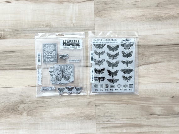 Tim Holtz Moth Study or Classic #17 Cling Stamp Set, Stampers Anonymous, art journaling, card making, paper crafting, mixed media