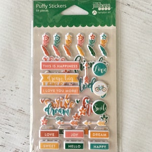 Puffy Planner Stickers, Bowl of Dreams by Jillybean Soup, 64 stickers, feathers, flowers, for planners, scrapbooks, cards, paper crafting