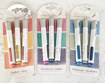 Nuvo Glitter Markers, by Tonic Studios, 1 fl oz bottle in Ember Glow, Northern Lights, Midnight Shadows, add bling, paper crafting, flowers