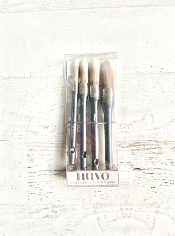 Nuvo 4 Stencil Brush Set, by Tonic, round Nylon Brushes, any medium, sz 25, 21, 18, 13, card making, stenciling, mixed media, art journaling