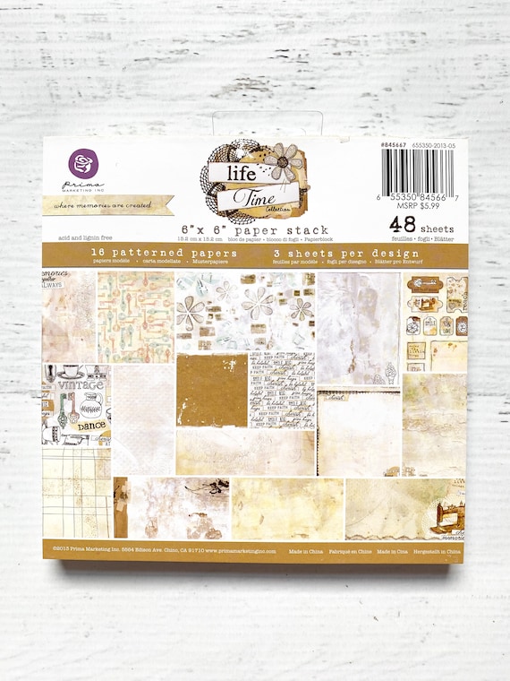 Prima Life Time or Nature Garden Collection 6x6 Paper Pad, 48 single-sided sheets, 16 designs, 3 sheets each, card making, paper crafting