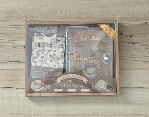 Coffee Bazzaar DIY Junk Journal, 4.75x6", 97 pc, set, ring bound, snap closure, clear cover,