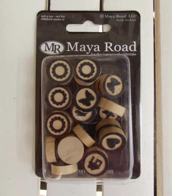 Maya Road Wood Bingo Motifs, 30 pc, 6 designs, scrapbooking, paper crafting, journaling, mixed media