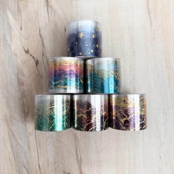 Color Paradise PET Tape, 1.57x1.57x78.7" roll, blue teal green purple, brown gold, abstract, paper crafting, card making, junk journaling