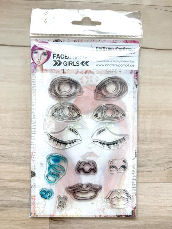 Facial Features Stamp Set, gently used, includes 13 pcs, eyes, lips, noses, paper crafting, scrapbooking, card making, art journaling