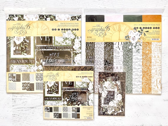 Graphic 45 P.S. I Love You 12x12 or 8x8 Collection Pk, 12x12 Patterns/Solids Kit or Ephemera Asstment, scrapbook, card making, paper craft
