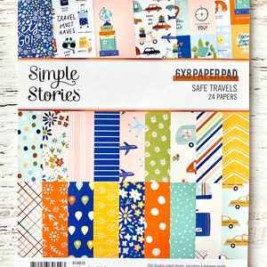 Bloc de papel Simple Stories Safe Travels de Simple Stories, 6 x 8, 24 páginas de doble cara, planificador, scrapbooking, manualidades con papel, fabricación de tarjetas, vacaciones