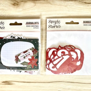 Simple Stories Boho Christmas Journal Bits (26 pc) o Number Bits (31 pc), planificadores de vacaciones, elaboración de papel, fabricación de tarjetas, diario de arte