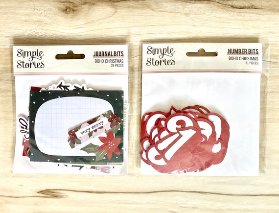 Simple Stories Boho Christmas Journal Bits (26 pc) or Number Bits (31 pc), holiday planners, paper crafting, card making, art journaling
