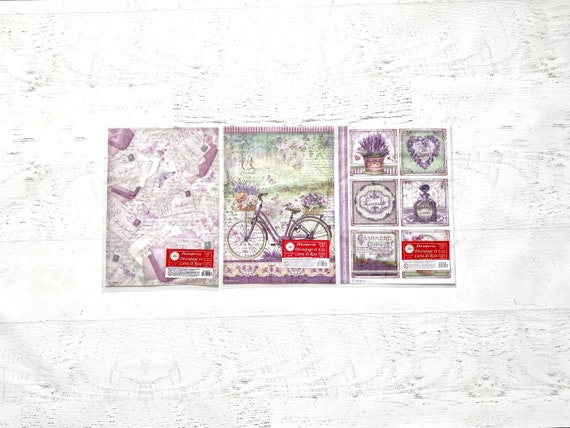 Stamperia Provence Rice Papers, decoupage, A4, 3 sheets/pkg, scrapbook, card making, paper crafting, mixed media, lavendar flower, journal