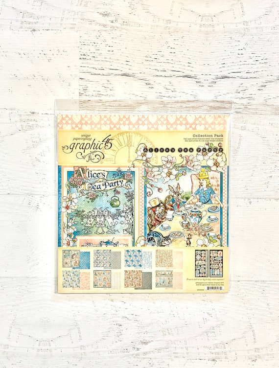Graphic 45 Alice's Tea Party Collection-12X12 paper, 2 shts each of 8 designs, dbl-sided, scrapbooking, paper crafting, card making, journal