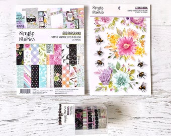 Simple Stories Simple Vintage Life In Bloom, 6X8 paper pad, Sticker Book, or Washi Tape, scrapbooking, paper crafting, card making, journal