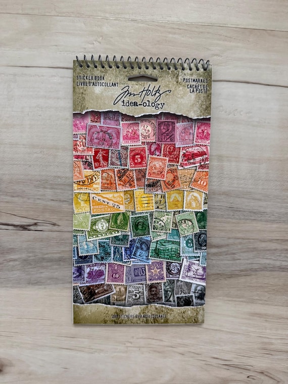 Tim Holtz, Ideaology, Postmarked Sticker Book, 288 pc, multicolor stamp ephemera, scrapbook, paper craft, card making, journal, altered art