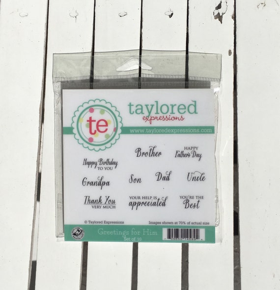Taylored Expressions Greetings For Him (set of 10) for card making, scrapbooking, stamping, art journaling, planning, mini albums, embossing