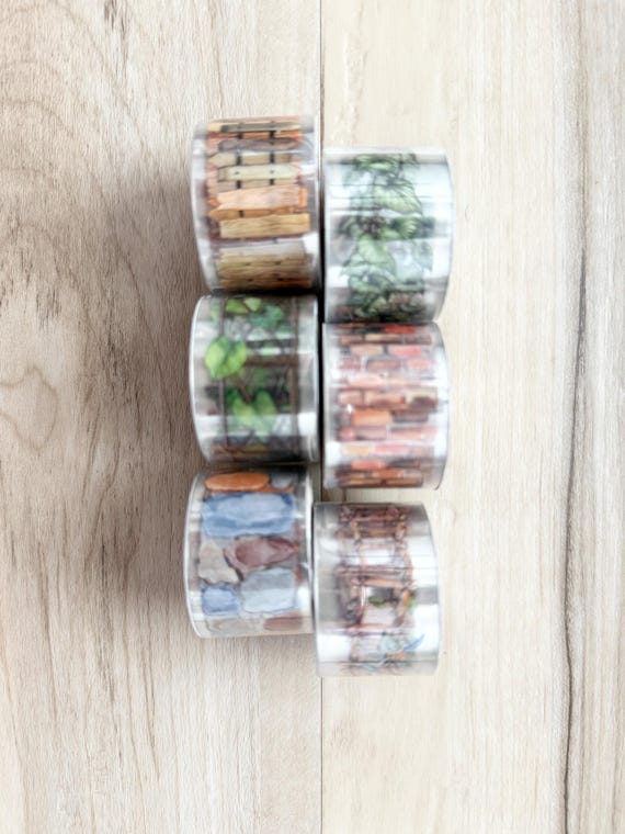 Garden Path PET Tape, 1x1x75" roll, green brown yellow orange, vines, paper crafting, card making, junk journaling, mixed media