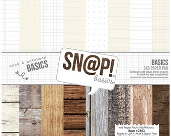 Wood 6X6 Basics Paper Pad, Simple Stories, 24 dbl-sided pgs, scrapbooking, pocket letter/scrapbooking, papercrafs, card making, mixed media