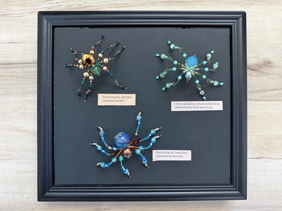 Beaded Spiders, Halloween Decor, 4- 6 inch diameter, faux pearls, crystals, and gold, Table or hanging decor, fake spider