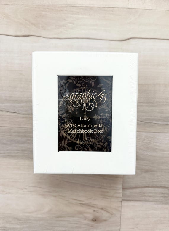 Graphic 45 ATC Matchbook Box (4.75 x 5.5x 2.5"), ivory, coordinates w/ ATC Rectangle tag & pocket album, altered art, assemblage, mini album