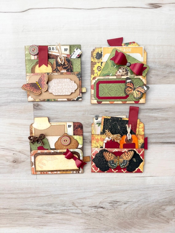 Handmade Planner/Journal pockets with tags, clips, journaling spots & more, adhesive backed-just peel and stick, bookmarks, paper crafting