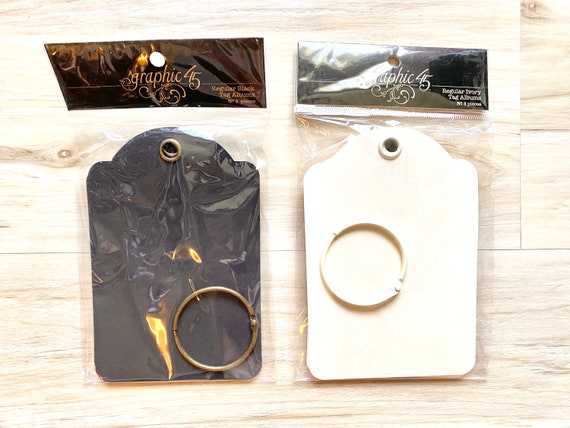 Graphic 45 Regular Tag Album, 9 pcs., binder ring, black or ivory, scrapbooking, card making, paper crafting, mini album, art journaling